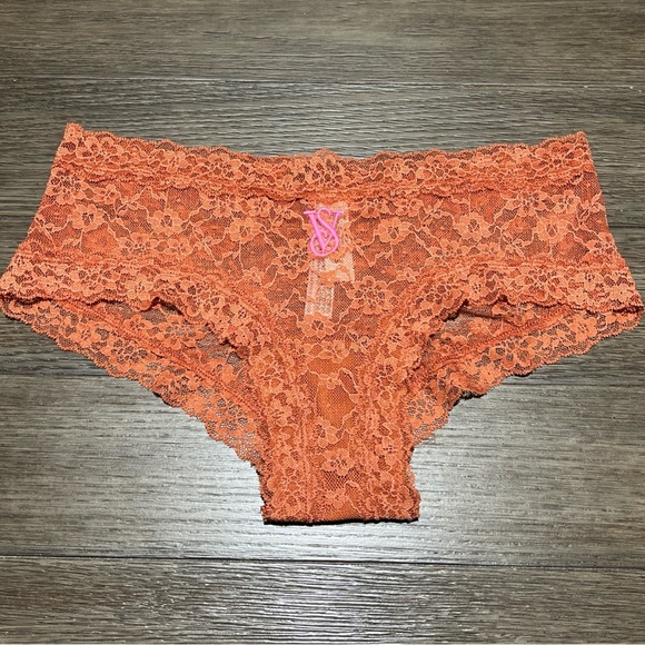 Victoria's Secret Floral Lace Sheer High Leg Orange Cheeky Panty Medium - Picture 1 of 10